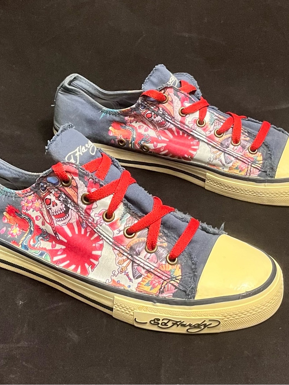 Ed Hardy Men's Blue Canvas Sneakers with Traditional Tattoo Flash Graphics 12